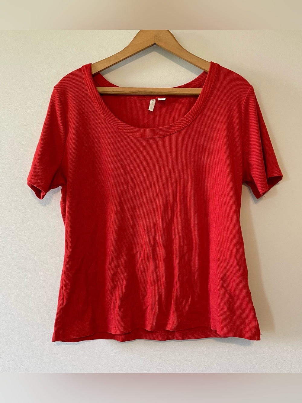 Rust Orange Ribbed Top Size XL Scoop Neck Short Sleeve